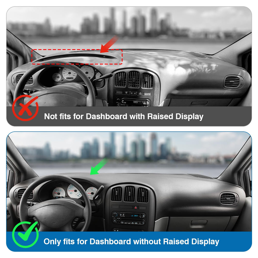 KUST dash cover Town Country 2001-2007; UV shield protects interior.