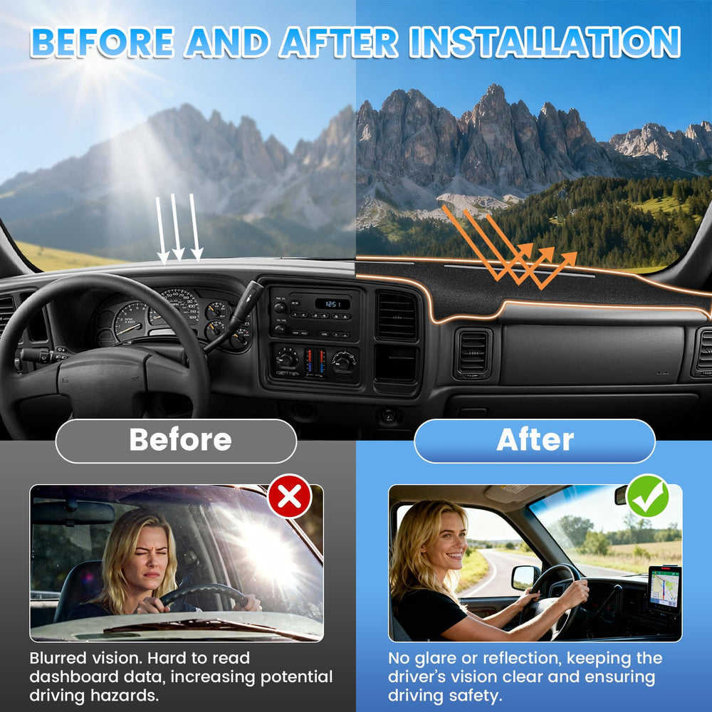 KUST foldable dash cover shown during quick installation on dashboard.