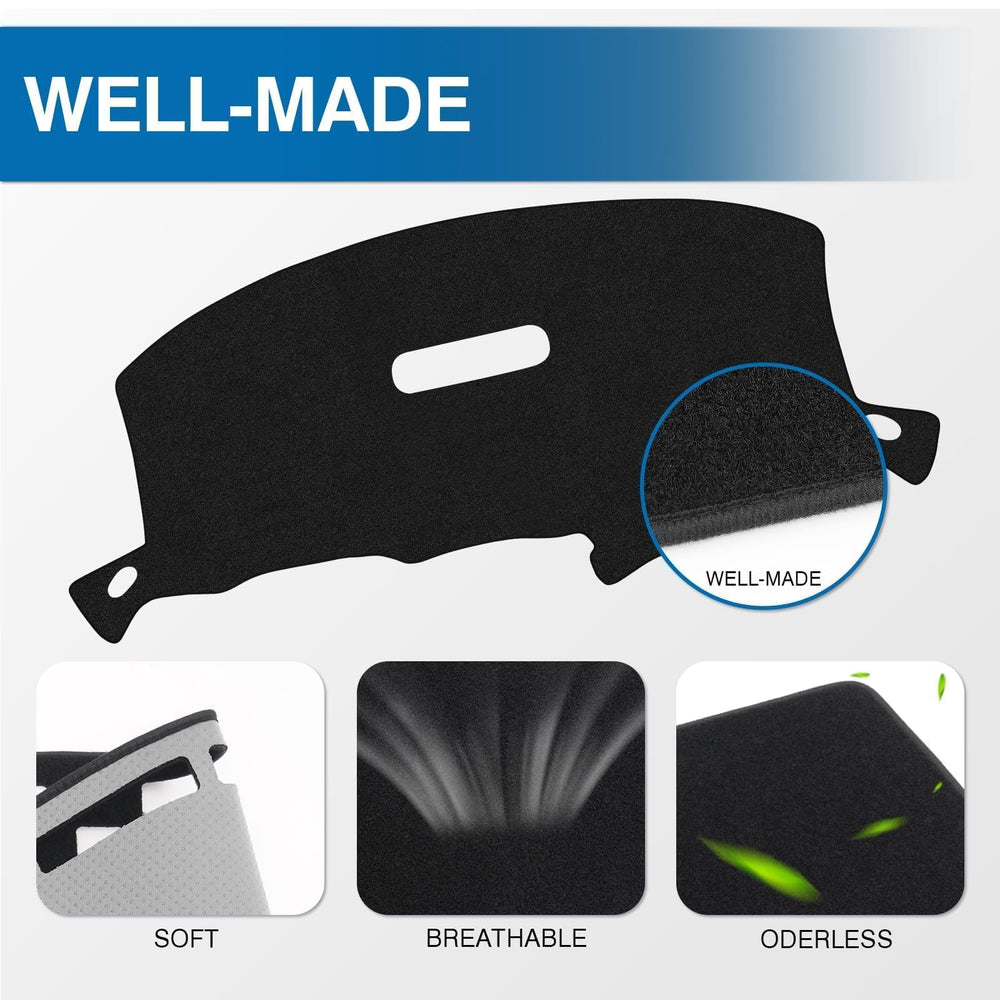 KUST polyester dash mat; soft touch and wrinkle resistance.
