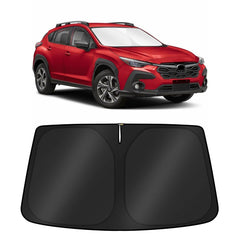 KUST windshield shade on Subaru Crosstrek Wagon front view blocks UV rays and heat.