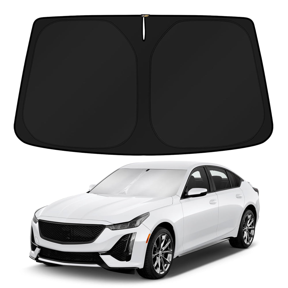 KUST windshield shade over CT5 windshield for gap-free fit.