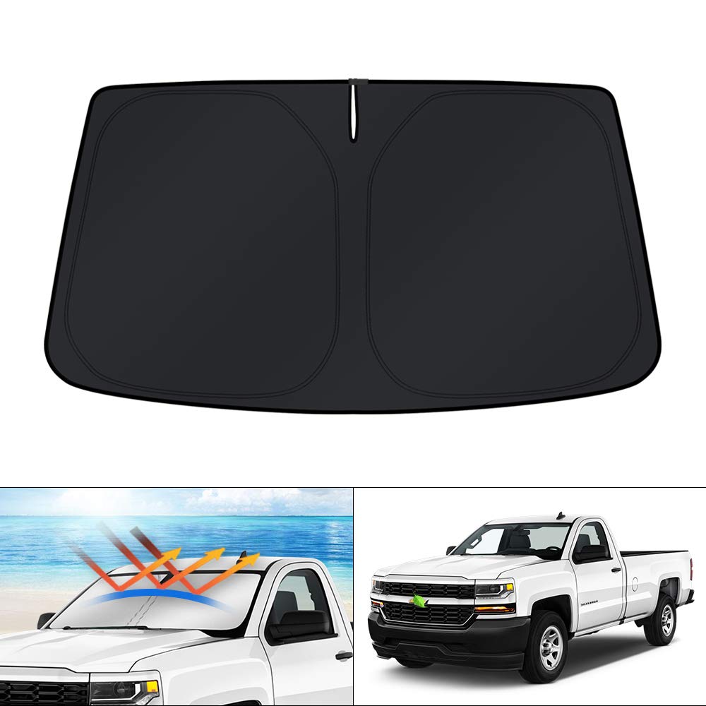 KUST windshield shade custom-fit for Silverado and Sierra blocks sun effectively