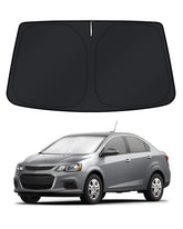 KUST windshield shade for Chevy Sonic showing full-coverage fit and sun protection.