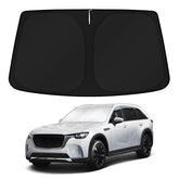 KUST windshield shade fully covers the CX-90 windshield for UV protection and cooling.