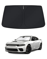 KUST windshield shade covers the Charger windshield completely.