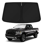 KUST windshield shade for Dodge RAM 1500 Crew Cab fits snugly and blocks sun glare.