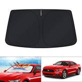 KUST windshield shade folded for Mustang blocks UV rays and saves space.