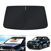 KUST windshield shade on Kia Sportage front view blocks sun and keeps cabin cooler.