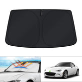 KUST windshield shade covering Mazda MX5 Miata windshield for full protection.