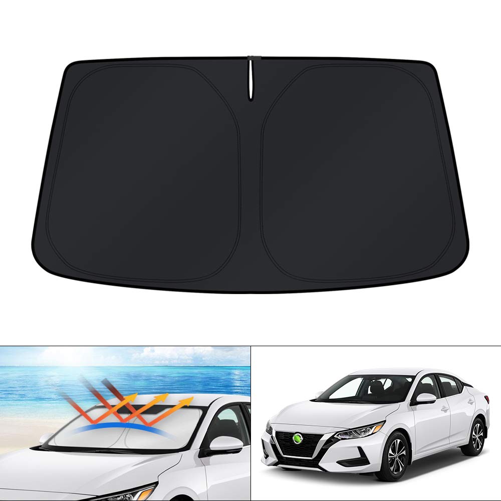 KUST windshield shade on Nissan Sentra front fit blocks sun and heat.