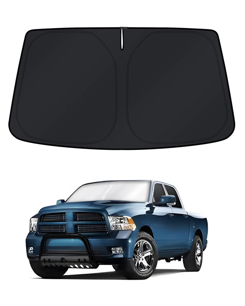 KUST windshield shade for Ram 1500 offers full coverage and UV protection.