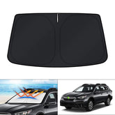 KUST windshield shade on Subaru Outback blocks sun for a cooler cabin.