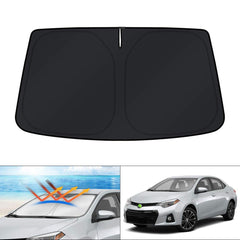 KUST windshield shade for Toyota Corolla full fit, blocks UV rays and keeps cabin cooler.