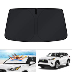 KUST windshield shade for Toyota Highlander showing full coverage and fit.