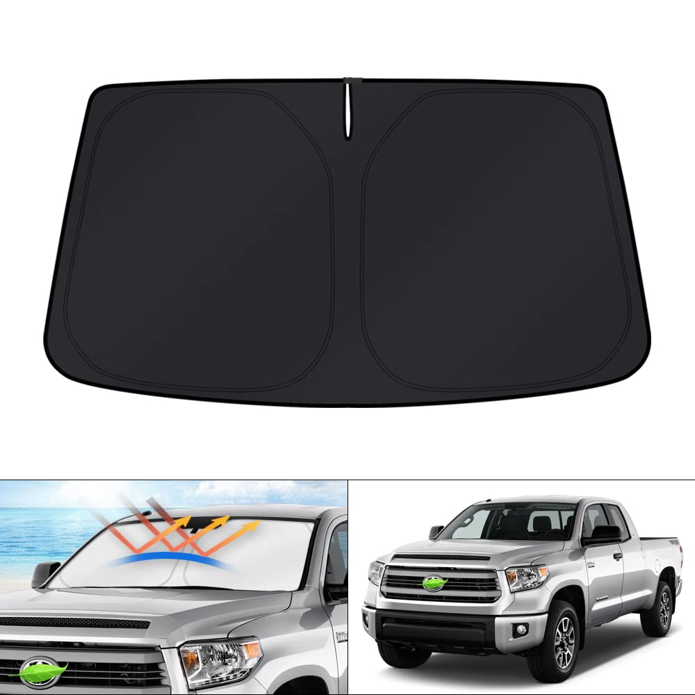 KUST windshield shade for Toyota Tundra front window cover reduces sun exposure and heat.