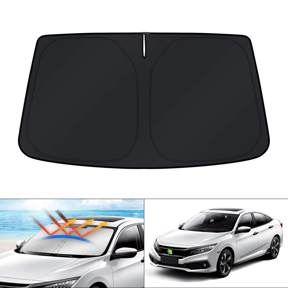 KUST windshield sun shade on Honda Civic providing full-coverage fit and heat protection.