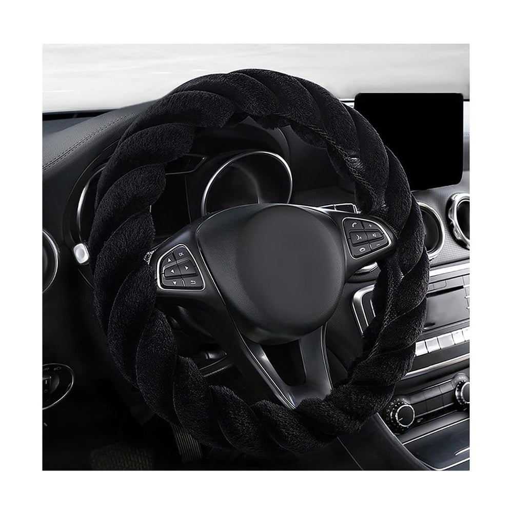 KVAEY fluffy steering wheel cover, round 15-inch design offers a soft grip and warm hands.