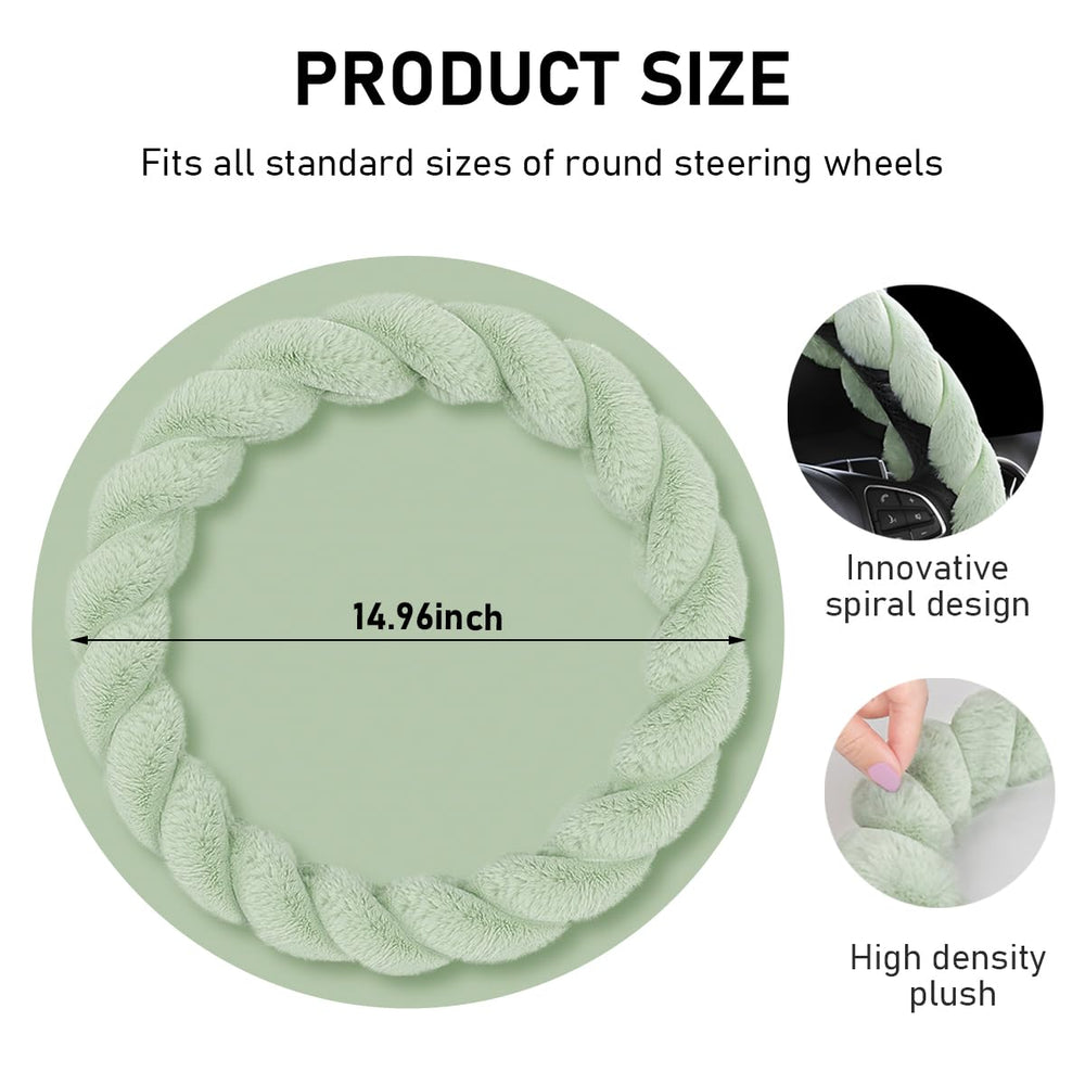 KVAEY fluffy steering wheel cover side grip view highlights anti-slip texture