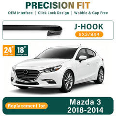 KVQ 18-inch front passenger wiper blade improves rain visibility on Mazda 3.