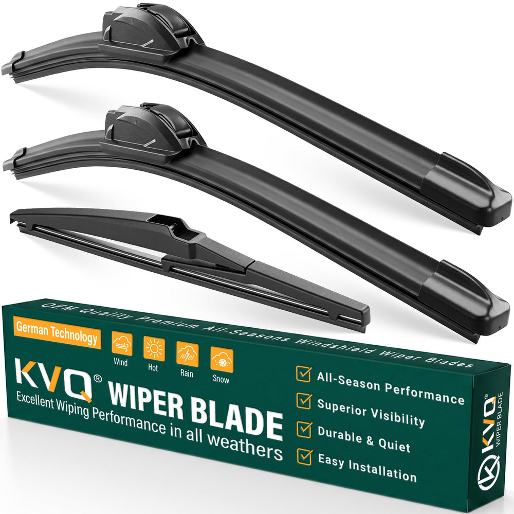 KVQ windshield wiper blades 24/20/11 front view with OEM-like fit for clear visibility