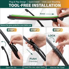 KVQ edge-to-edge beam design demonstrates streak-free wipes across glass.