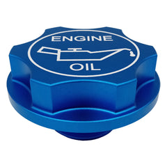 Kweiny engine oil filler cap aluminum blue anodized for Ford vehicles.
