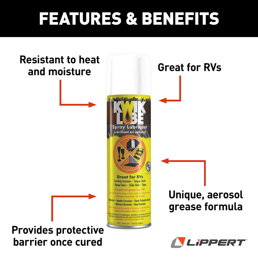 Kwikee KwikLube 11 oz spray for RV jacks reduces wear and rust