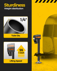 KYX electric trailer jack retracted to 9 inches for compact storage.