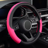 LABBYWAY pink microfiber steering wheel cover for 15-inch wheels with soft touch and enhanced grip.