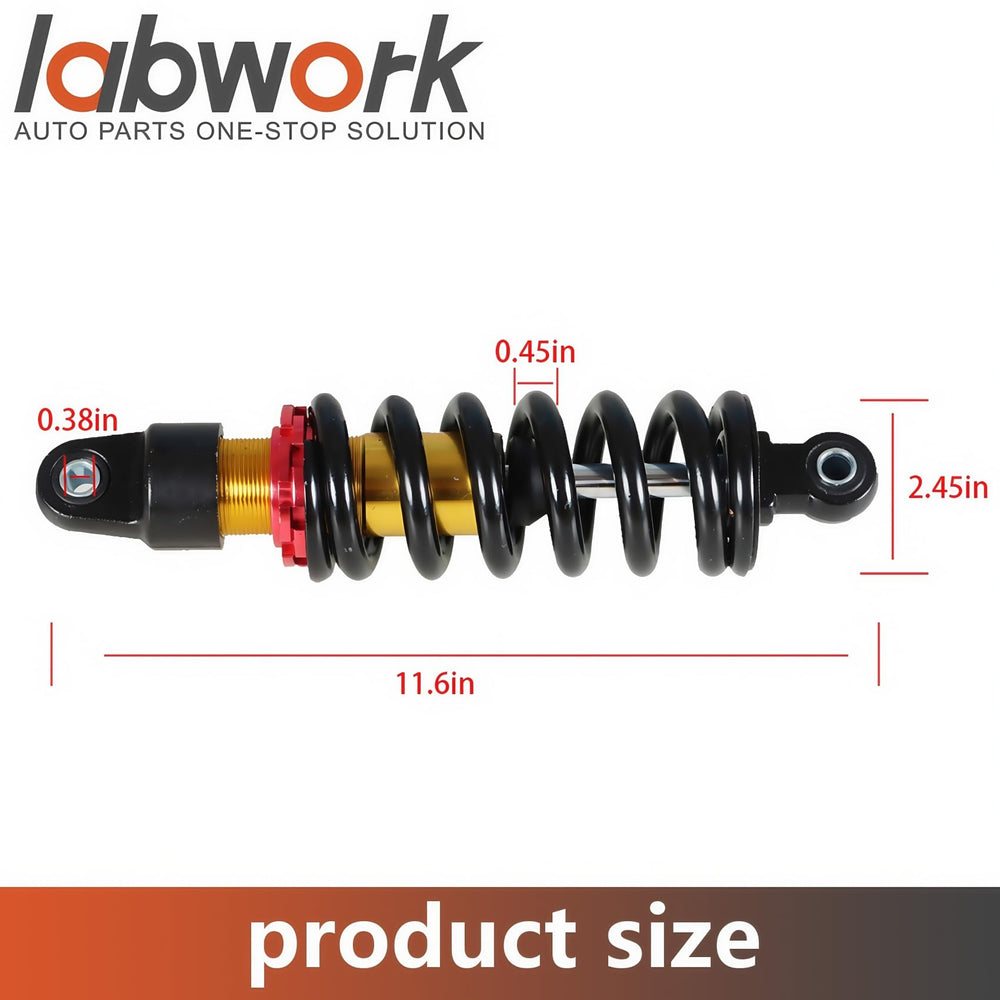labwork 10.5-inch rear shock installation guide demonstrates easy mounting on dirt bike
