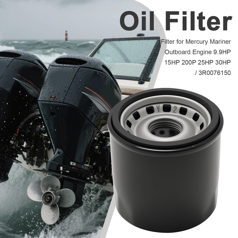Laffoonparts oil filter near Mercury engine area, supports smooth oil flow.