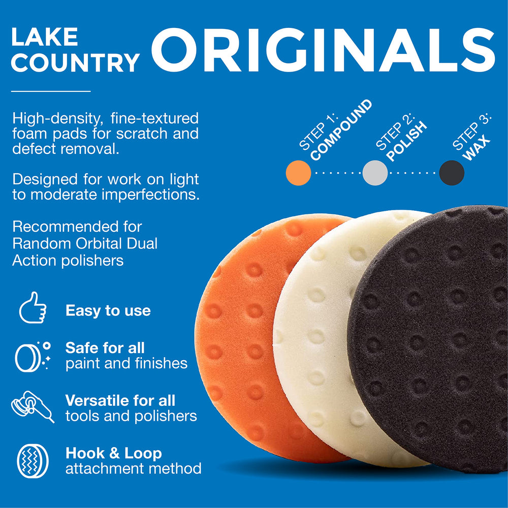 Lake Country CCS pad with reservoir pockets releasing polish for controlled application.