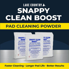 Lake Country Snappy Cleaner Powder deep-cleans pads in a pail soak.