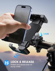 Lamicall bike mount adjustable clamp grips handlebars securely.