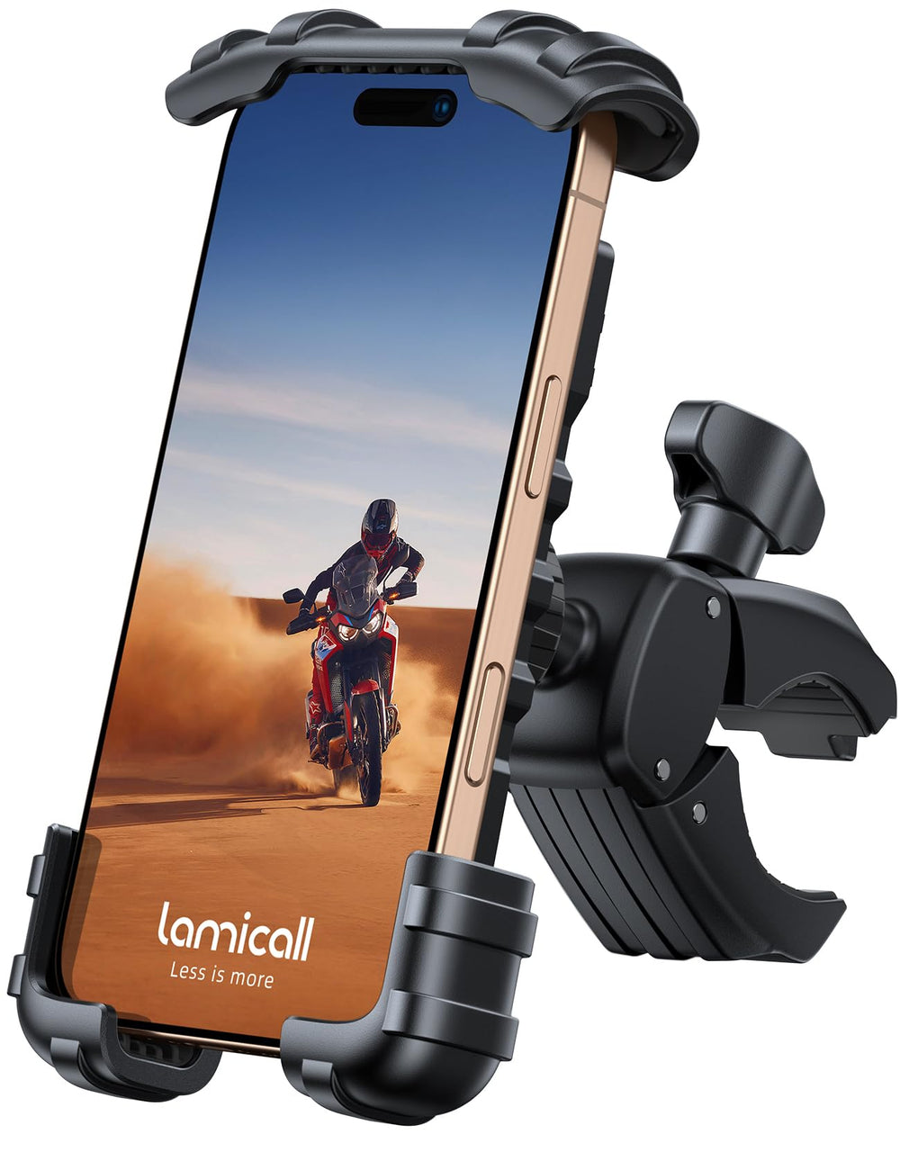 Lamicall bike phone holder lockable-rotating securely grips on handlebars for flexible viewing