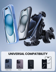 Sturdy Lamicall handlebar connection ensuring stable hold on motorcycle bars.