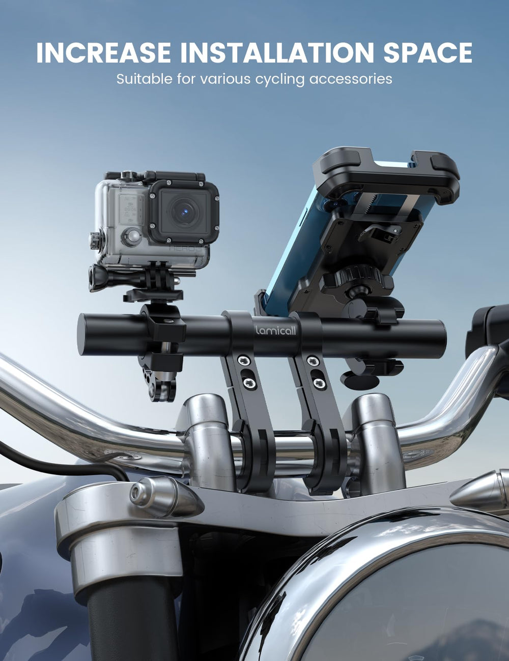 Lamicall aluminum extender close-up highlights robust clamp and rust-resistant matte finish
