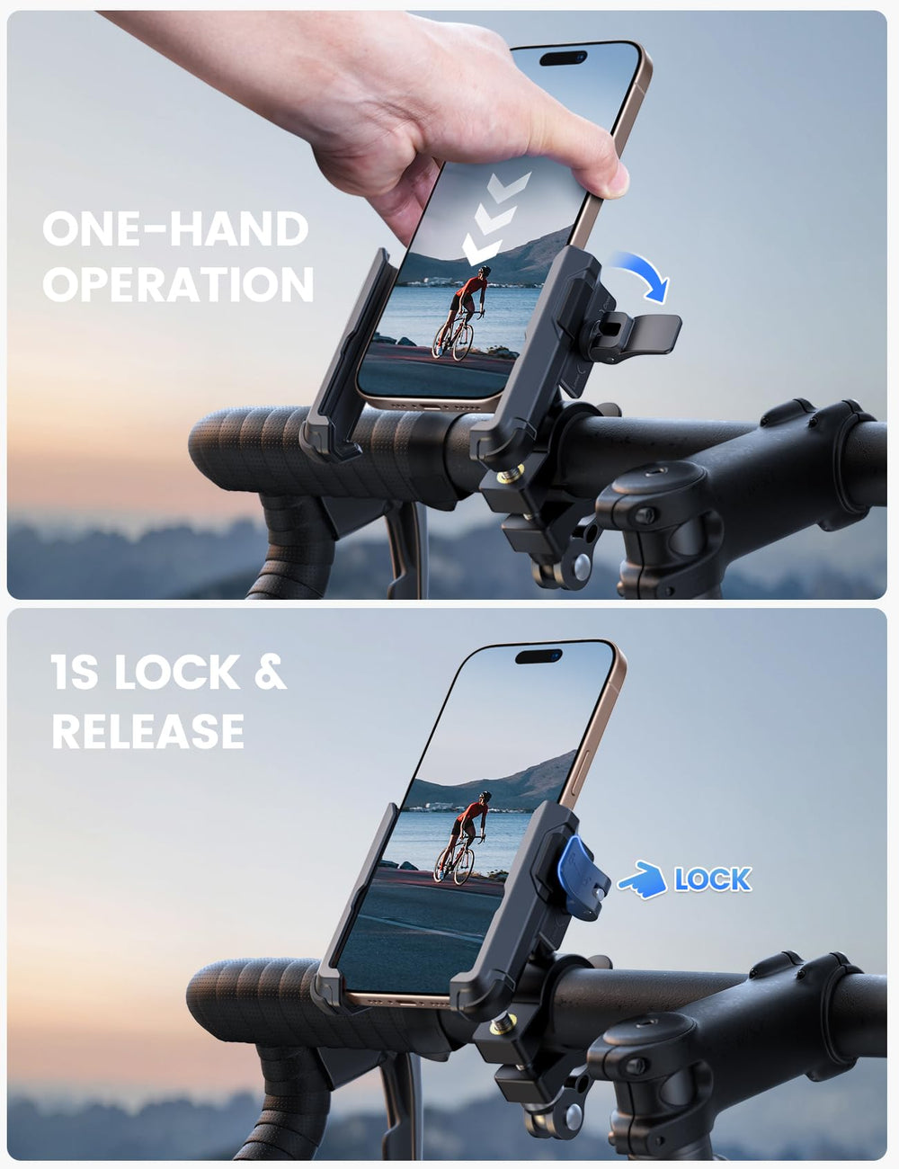Lamicall clamp with silicone padding keeps phone secure on rough roads