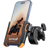 Lamicall motorcycle mount showing the 1s lock feature for quick securing
