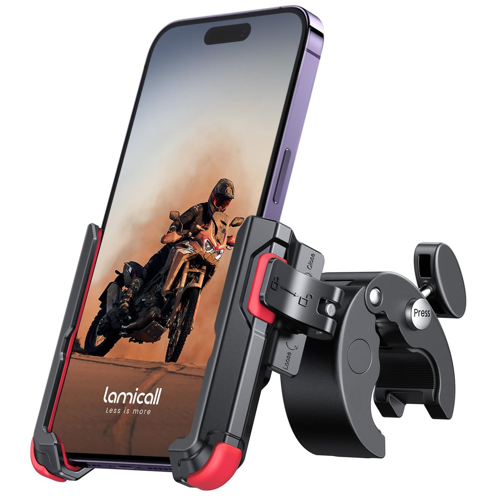 Lamicall motorcycle phone mount with 1s lock secures your phone quickly on the move.