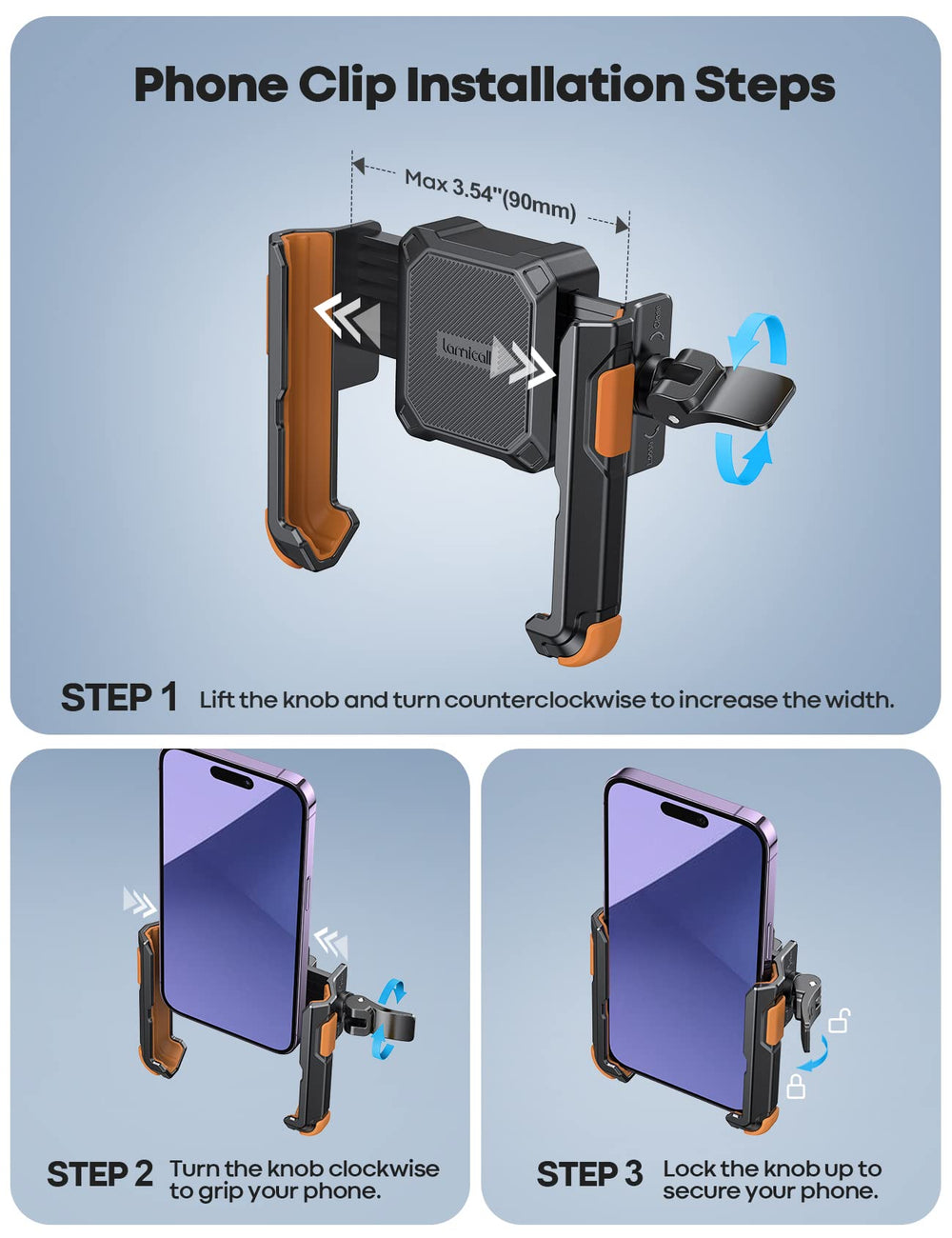 Lamicall camera-friendly mount with open lens view during ride