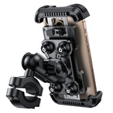 Lamicall motorcycle mount with carbon fiber panel for secure phone viewing on the road.