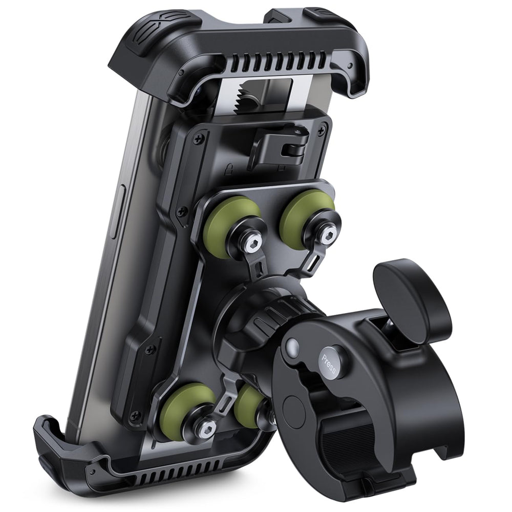 Lamicall motorcycle mount on handlebar keeps your phone secure during rides.