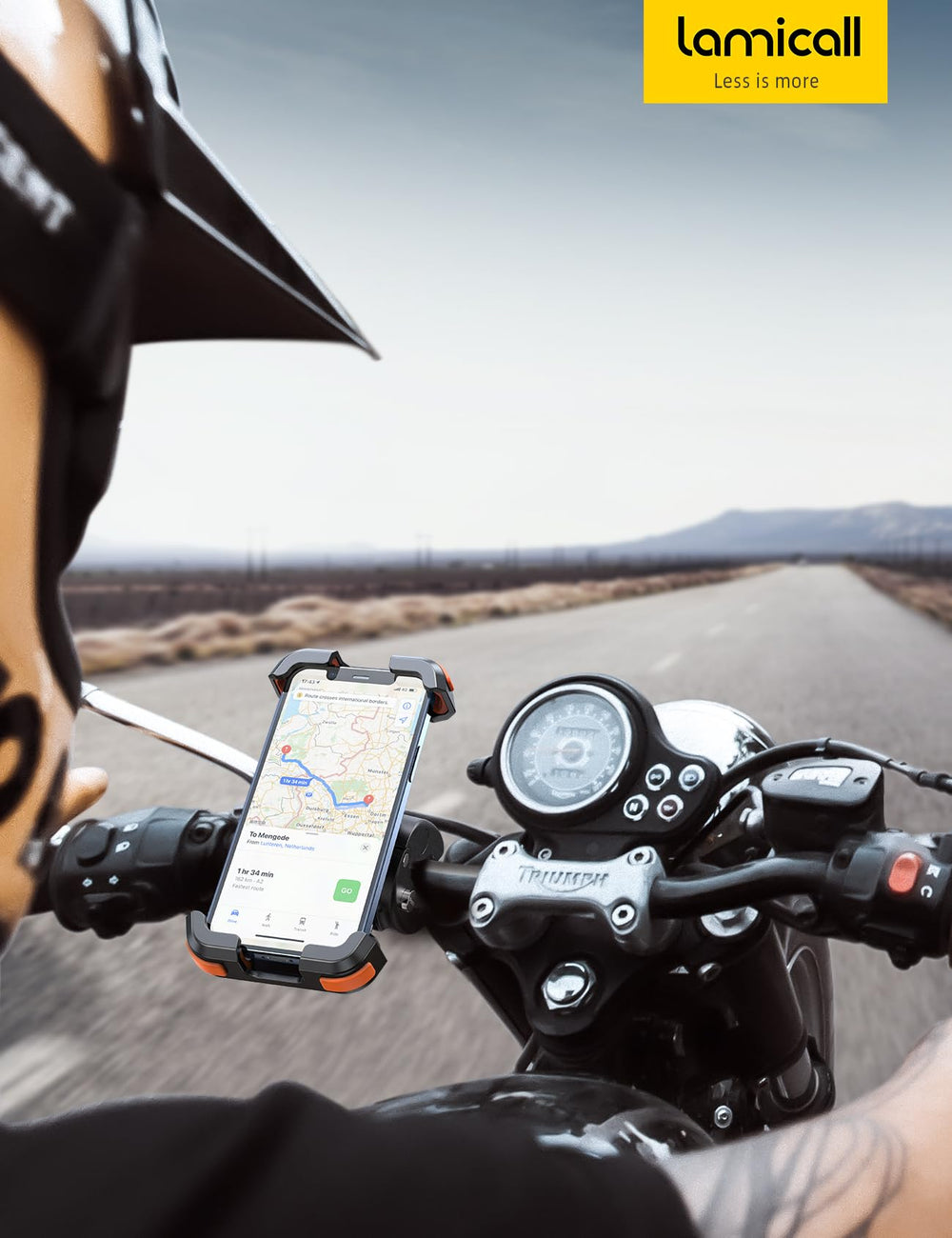 Lamicall orange mount adds high visibility for safer rides.
