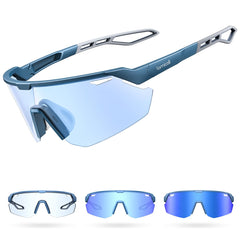 Lamicall photochromic sunglasses with blue frames adapt to light for day-to-night use.