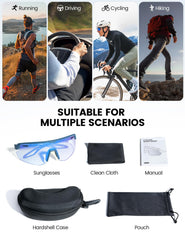 Lamicall hard case, cleaning cloth, pouch, and clip protect sunglasses.