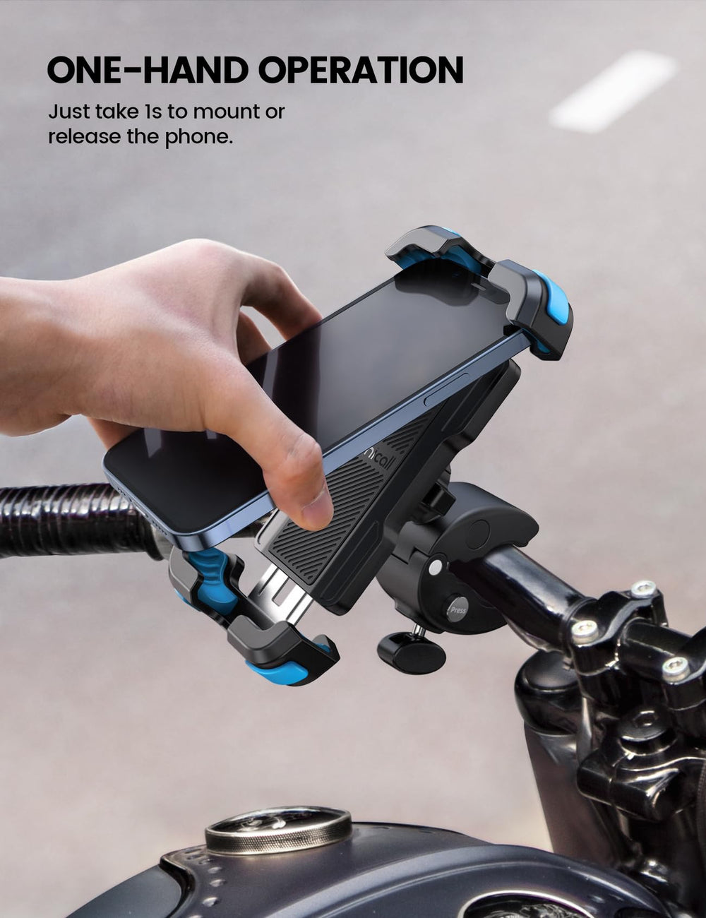 Protective silicone padding guards corners on rough roads with Lamicall mount.