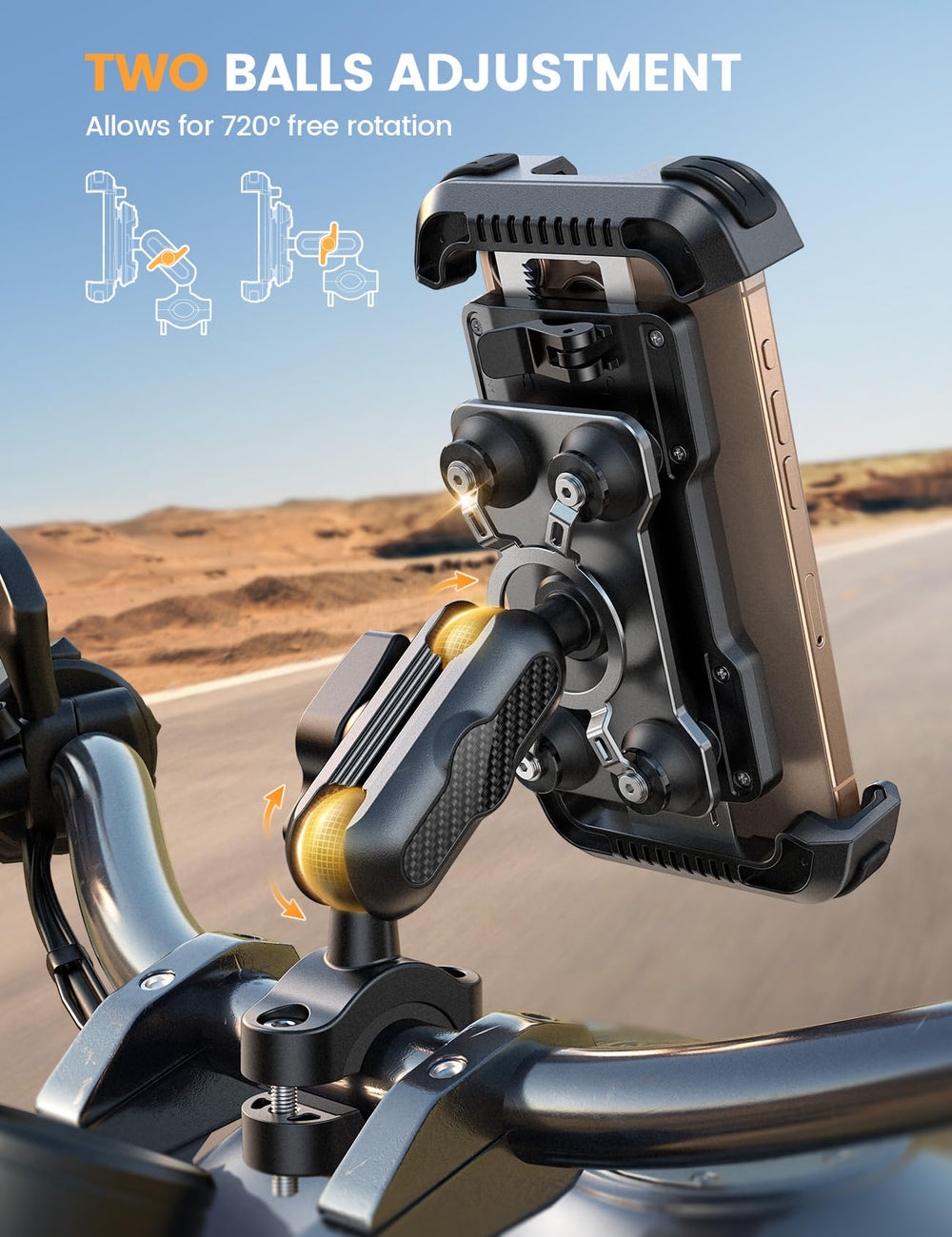 Lamicall dual anti-shake dampener helps keep your screen steady on rough rides.