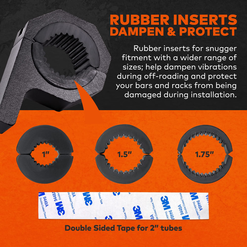 LAMPHUS Cruizer bar clamp for 2-inch tubes provides sturdy support on heavy-duty racks.