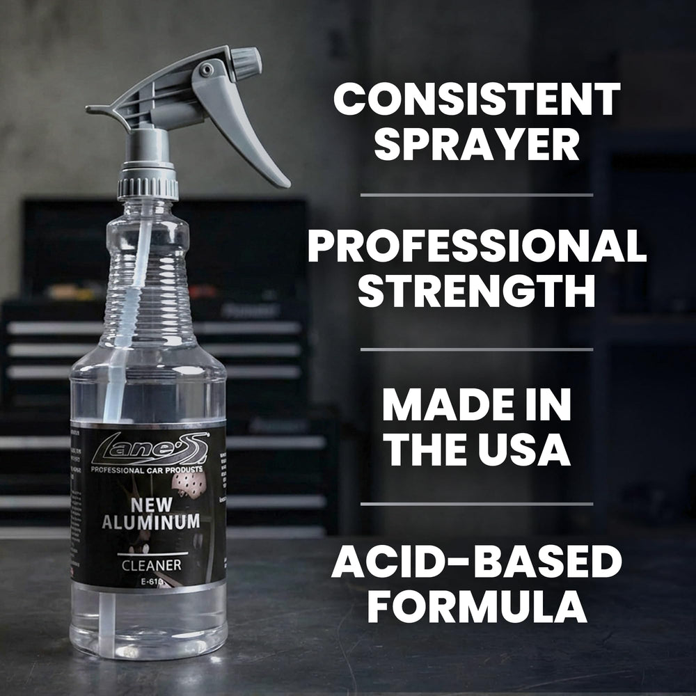 Aluminum wheel treated with LANE'S cleaner to remove rust and grime